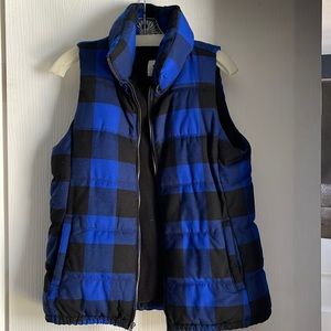 Old Navy Puffer Vest Royal/Black Buffalo Check